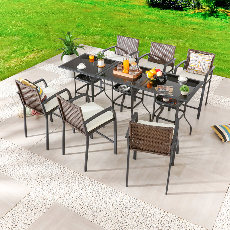Square 6 - Person 27.6" Long Bar Height Dining Set with Cushions