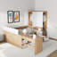 Lit plateforme en bois avec 6 tiroirs, tablettes, bureau et garde-robe-908640029