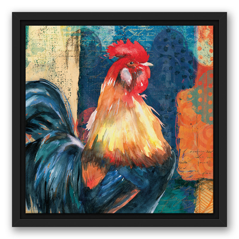 « vibrant coloré coq », reproduction sur toile, H 12 po x l 12 po, Encadré