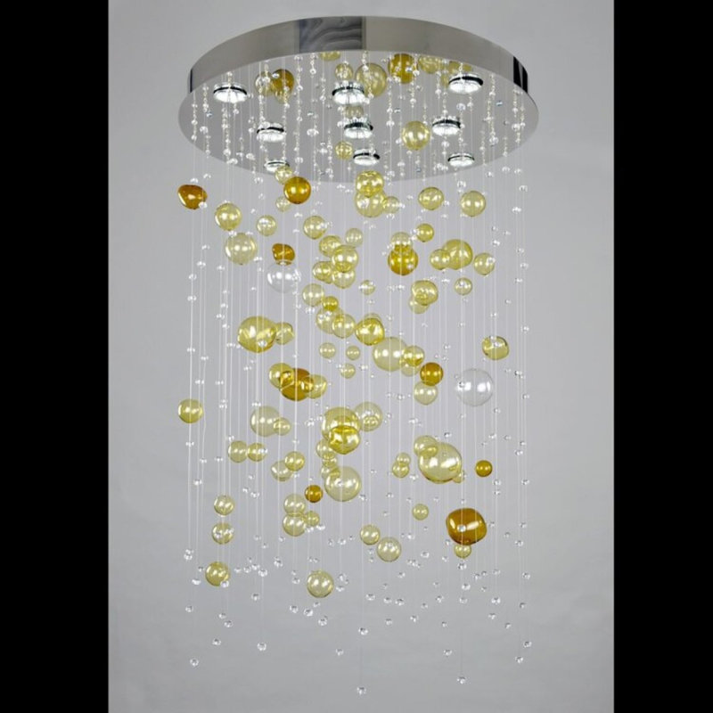 Lustre en cristal Orbis clair, Argent antique, Transparent, H 40 po x l 15 po x P 60 po