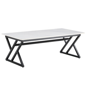 Sleek and Contemporary Marble-Patterned Coffee Table with Metal Legs