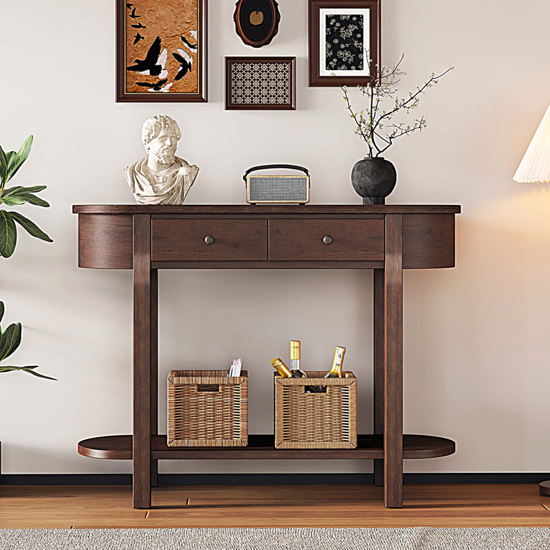 Console élégante et élégante avec un design incurvé et un vernis lisse pour les entrées, les salons et les couloirs, Espresso