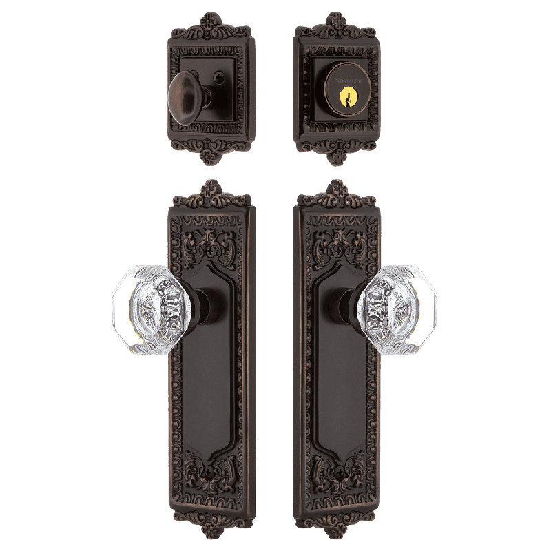 Nostalgic Warehouse Egg & Dart Entry Set with Waldorf Crystal Knob, Timeless Bronze, 2.75