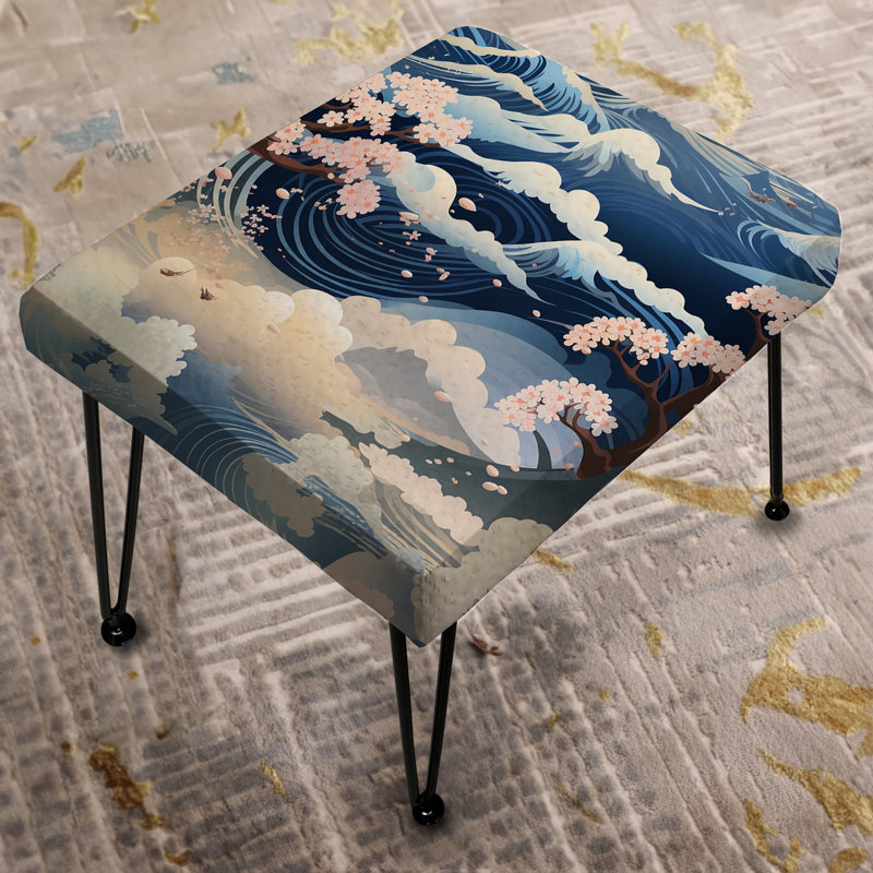 Mont Fuji Horizons - motif indigo - repose-pieds rectangulaire bord de mer