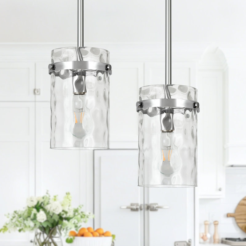 (Set Of 2)1-Light 5.1"W Modern Industrial Glass Pendant Light for Kitchen Island, Over Sink, Chrome