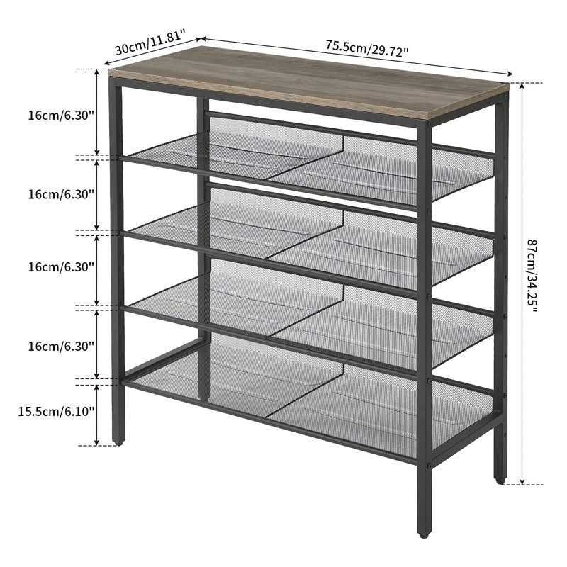16 Pair Shoe Rack, Gray