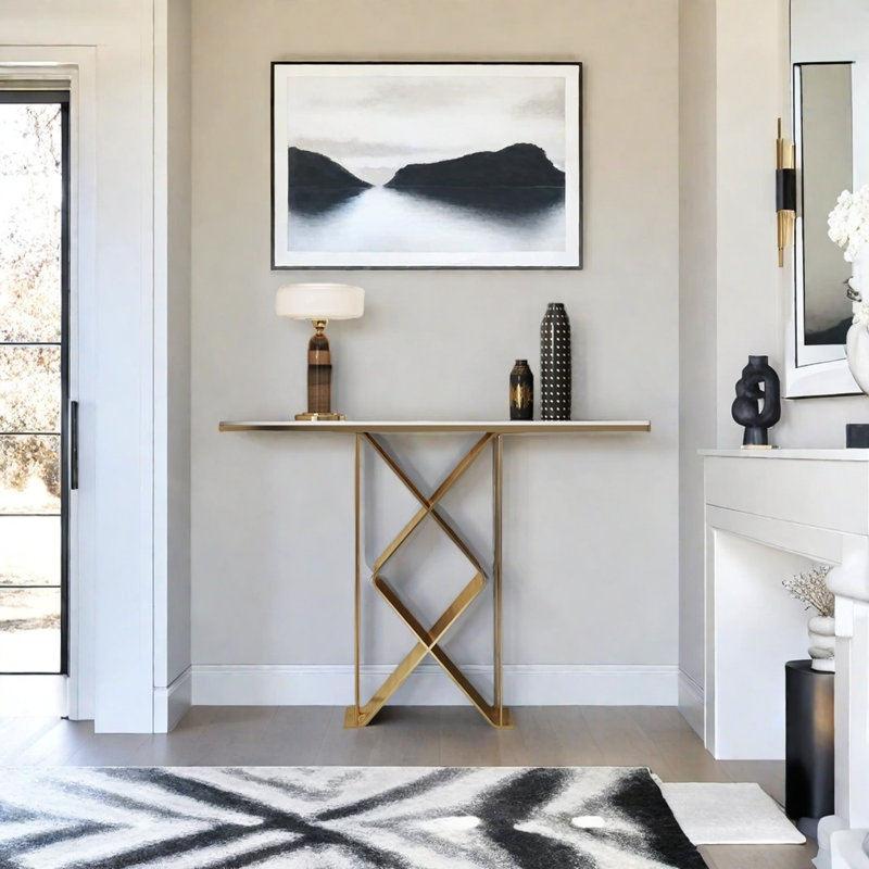 Console Modern Minimalist Art Design, H 31,5 po x l 39,37 po x P 15,75 po, Blanc / Champagne doré