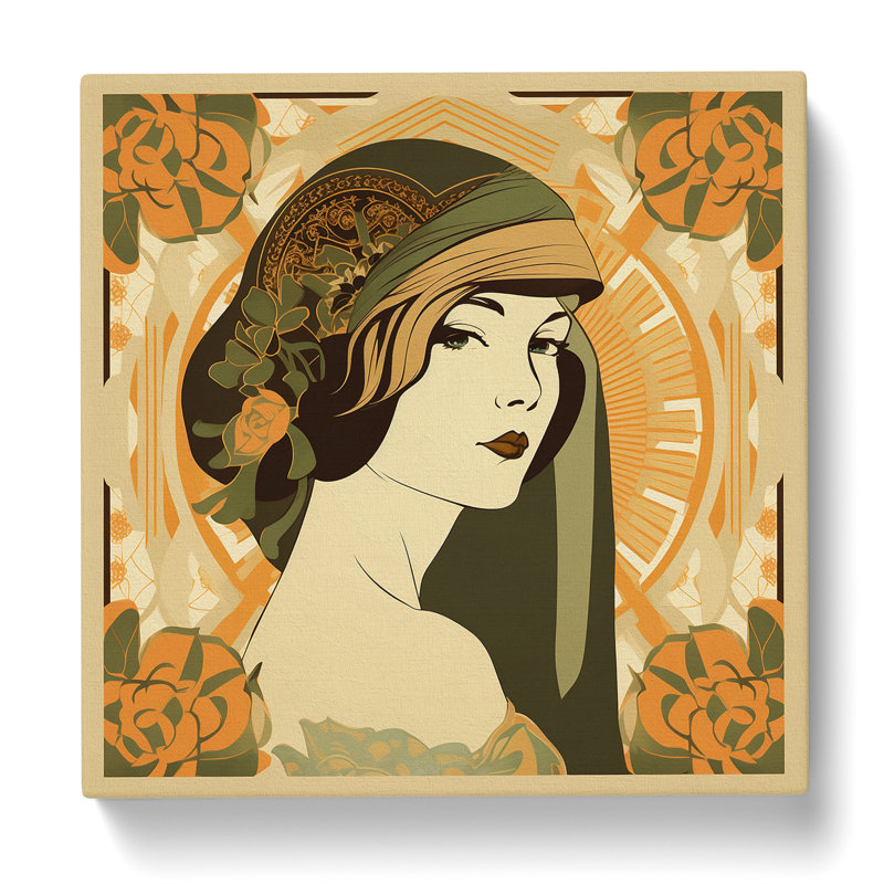 Art Deco Woman Art Nouveau - Print, 35cm H x 35cm W x 3cm D