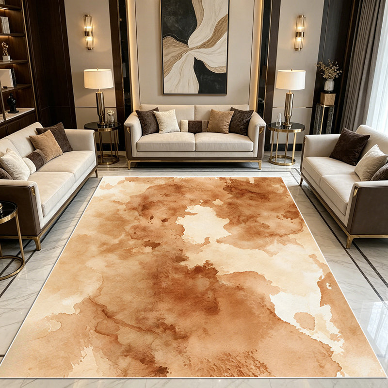 1PC Brown Abstract Watercolor Ink area rugs for Living Room, Soft and Comfortable, Suitable for all seasons, easy-to-maintain, machine washable Indoor floor mat, Under Table Farmhouse suitable for bedroom, dining room, entryway, home office, patio,