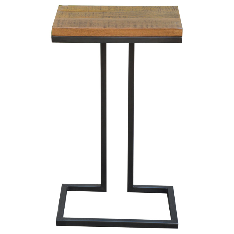 Felipe 16" Medium Brown Mango Wood End Table with Black Iron Base