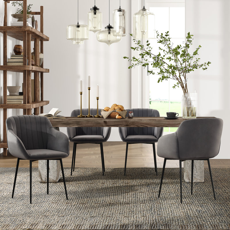 Ohio Modern Upholstered Dining Chairs with Metal Legs, Dark Grey Velvet, 4