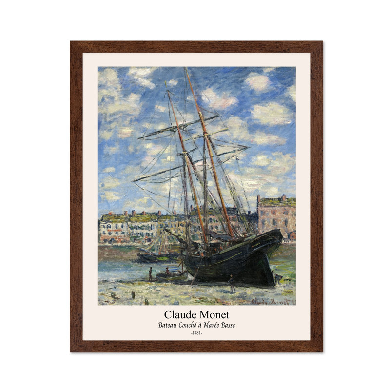Bateau couché à basse mer, 08"H x 10"W, Poster, Brown Framed