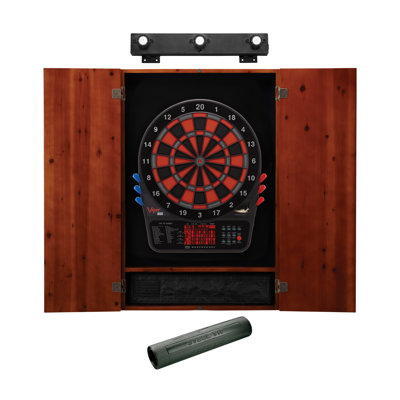 Viper 800 Electronic Dartboard, Metropolitan Cabinet, Dart Mat and Shadow Buster Dartboard Light Set Cinnamon Finish