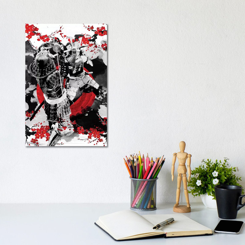 Sakura Samurai Dueling by Cornel Vlad - Wrapped Canvas Painting, 30.48cm H x 20.32cm W x 1.905cm D