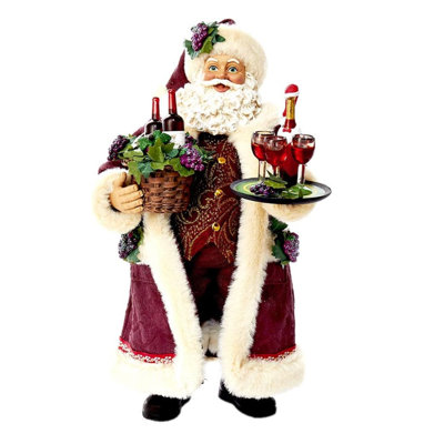Figurine de Noël Kurt Adler Fabriche, père Noël tenant du vin, 11,5 po