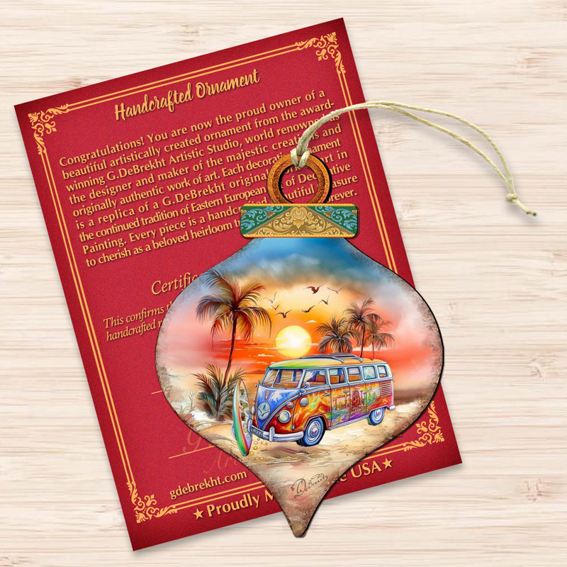Nautical Christmas Ornaments - Sunset On The Beach Wooden Ornaments By G. Debrekht