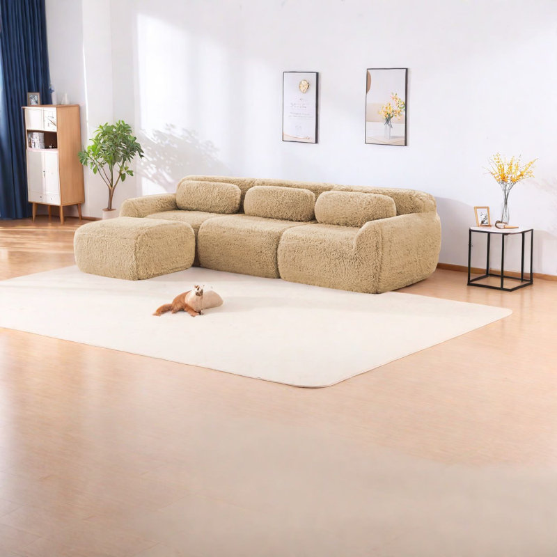 Spacious L-shaped Plush Fabric Sofas, Modern Design For Home Study