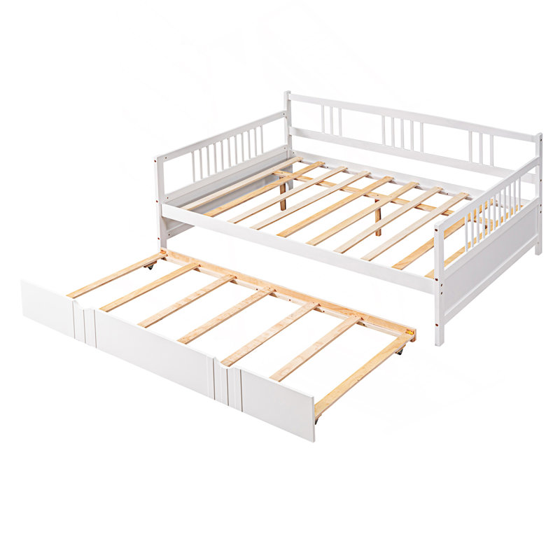 Lit de jour double, lit de jour avec lit gigogne simple, Blanc