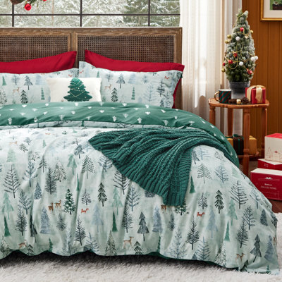 Housse de couette Holiday Vibe pour votre maison Christmas - ensemble de literie pour enfants Green Forest Christmas, collection de 4 pièces comprenant 1 housse de couette, une taie décorative, 1 jeté et 1 coussin décoratif (vert forêt)