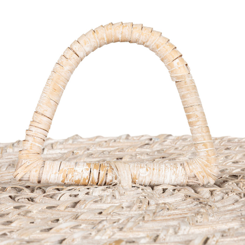 Hand Woven Rattan Decorative Basket, White Washed