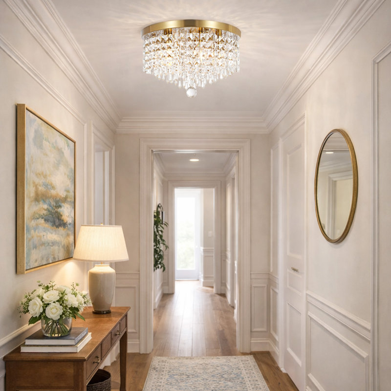 15" 5-light Glam Crystal Flush Mount Chandelier, Gold