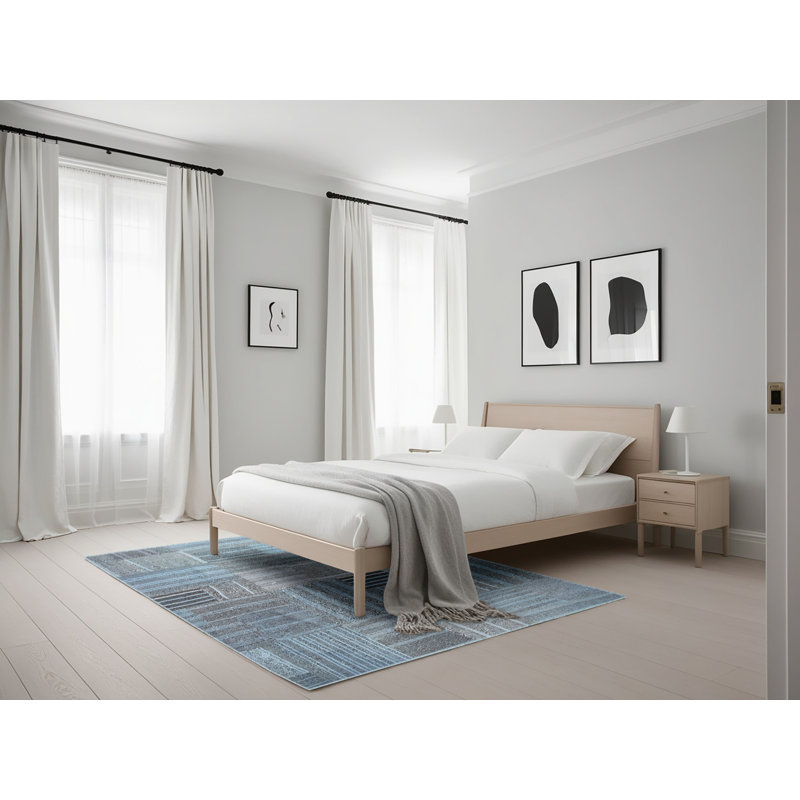 Tapis de zone bleu contemporain, Rectangle 5 pi x 7 pi