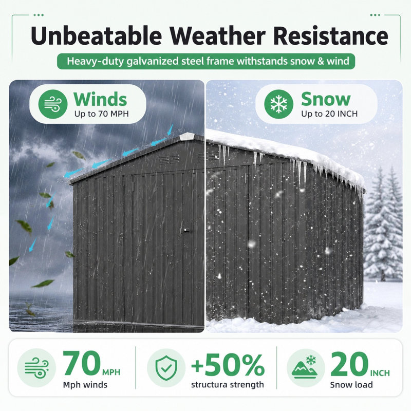 8 ft. W x 6 ft. D Metal Storage Shed, Dark Gray