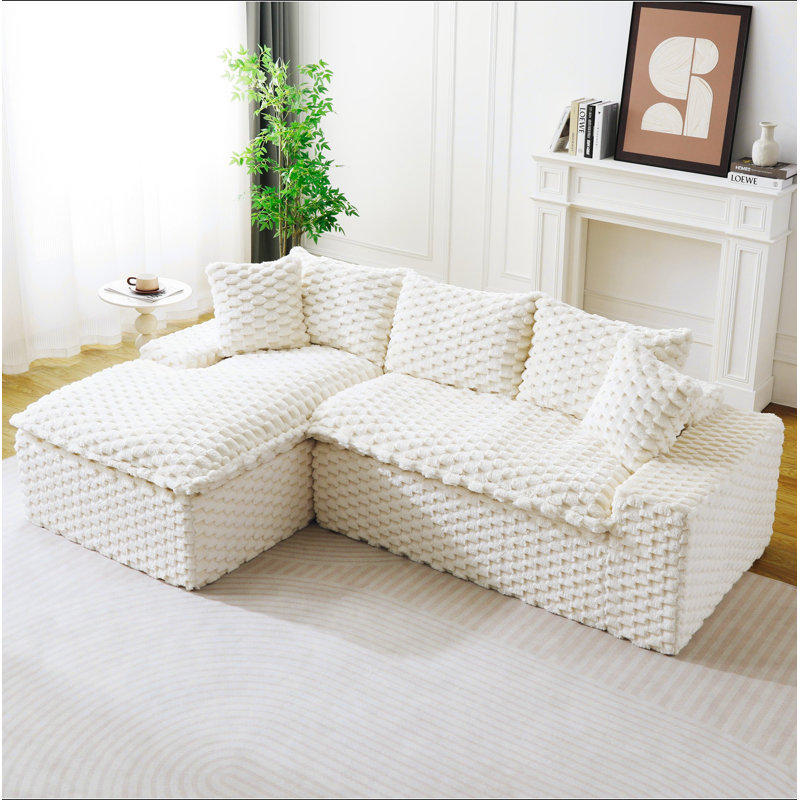 Canapé Turvet Velvet, Polyester blanc, Orienté vers la gauche