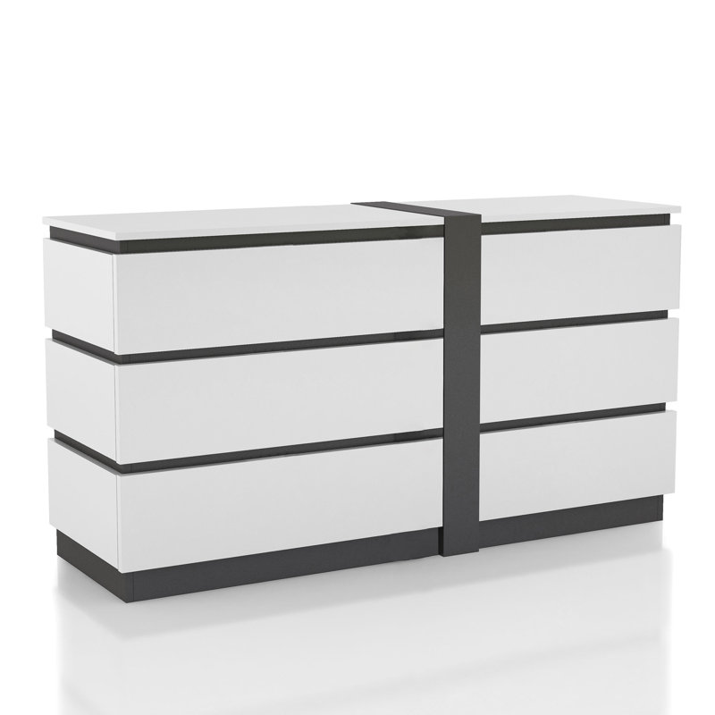 Commode moderne bicolore à 6 tiroirs l 58 po Carilla
