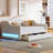 Upholstered Twin XL Size Daybed With LED Belt And 2 Drawers, Beige