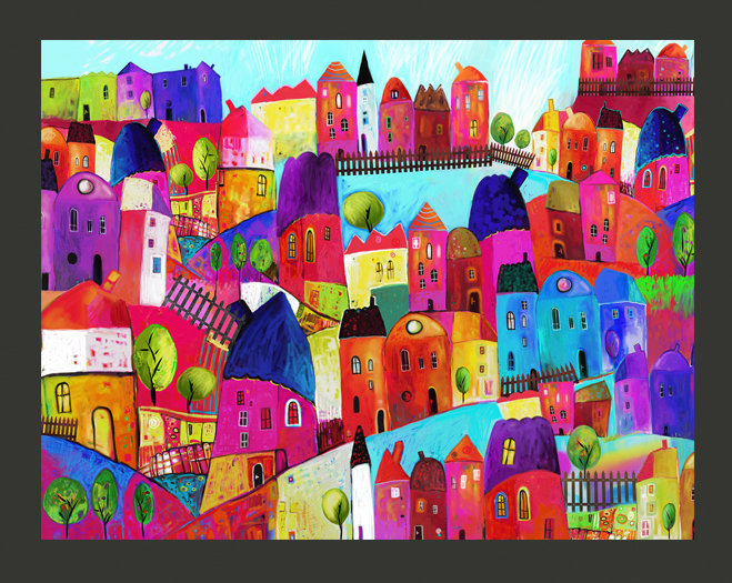 Rainbow-Hued Town 270cm x 350cm Wallpaper, 200 cm x 154 cm