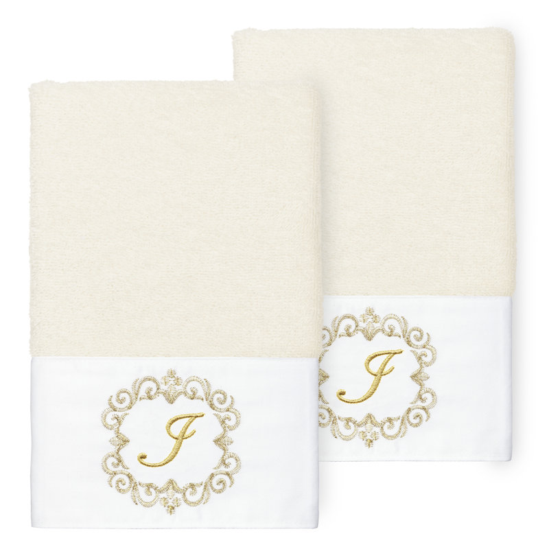 Winston Porter 100% Turkish Cotton MONICA 2PC Embellished Hand Towel Set, I