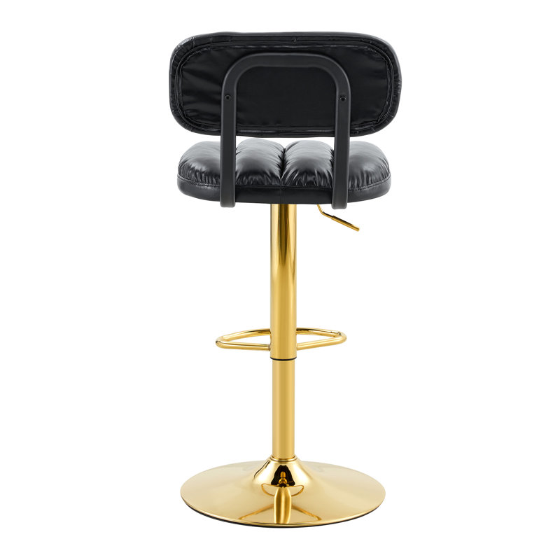 Pu Leather Upholstered Adjustable Height Bar Counter Stool 2Pcs, Gold, Black