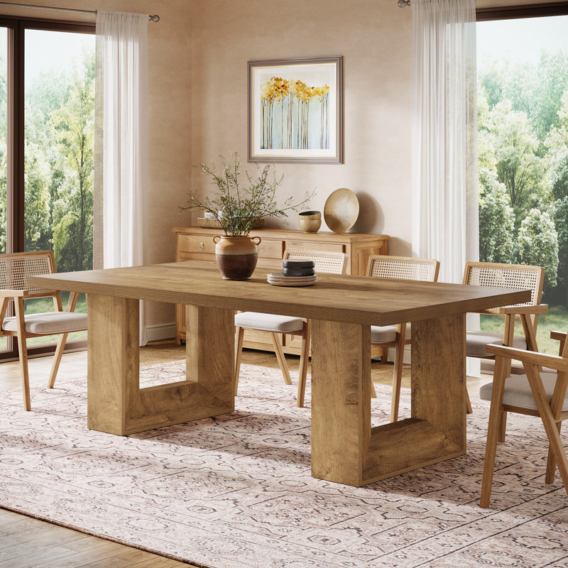 Dining Table for 8 People, 63-Inch Brown Rectangular Kitchen Table with Strong Geometric Frame, Industrial Large Long Dining Room Table for Big Family