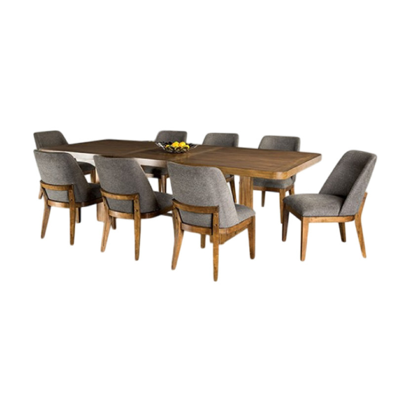 Ensemble de table de salle à manger Ramie, rallonge 84-102 pouces, chaise, 9, Gris