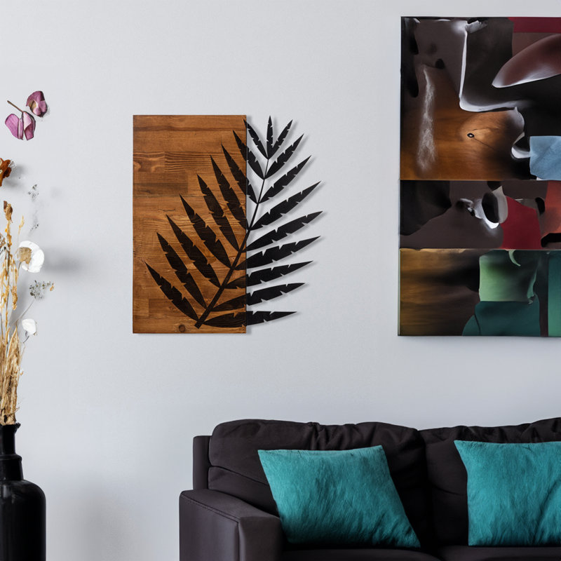 Élégant accessoire mural décoratif en bois, noyer et noir, 19,7 po x 22,8 po | 50% bois véritable (épaisseur: 1,2 po) et 50% métal | Variations de couleurs uniques pour un décor distinctif, parfait pour n'importe quelle pièce