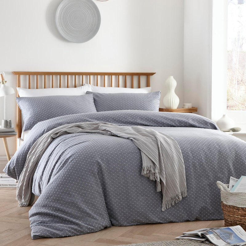 Cotton Solid Colour Duvet Cover Set with Pillowcases, Kingsize - 2 Standard Pillowcases