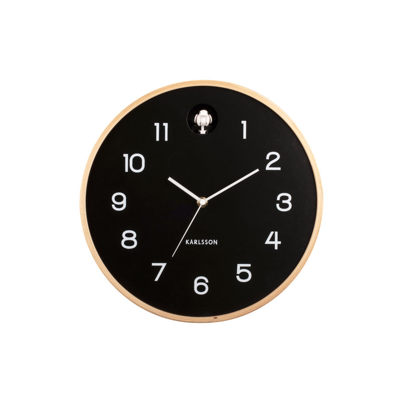 31.5cm Wall Clock Cuckoo Birch Wood, Black