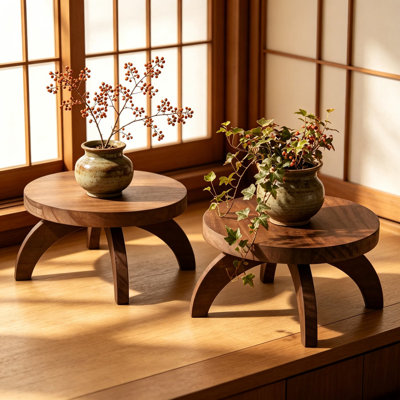 Ensemble de 2 supports à plantes en bois - Présentoir rustique à profil bas pour décoration intérieure et extérieure - Porte-pot de style campagnard et support de table