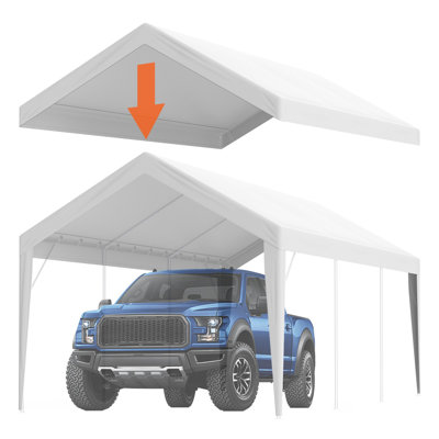 Abri d'auto de remplacement pour abri d'auto 10 x 20 pi, toile de toit pour tente de garage imperméable et résistante aux rayons UV, facile à installer avec des élastiques à billes, blanc (seulement le couvercle supérieur, cadre non inclus)