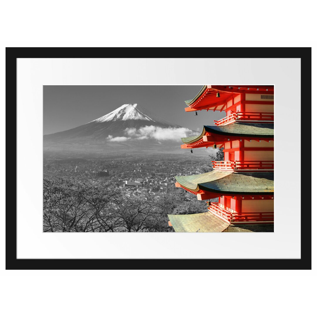 Gerahmtes Plakat-Tempel vor dem Berg Fuji