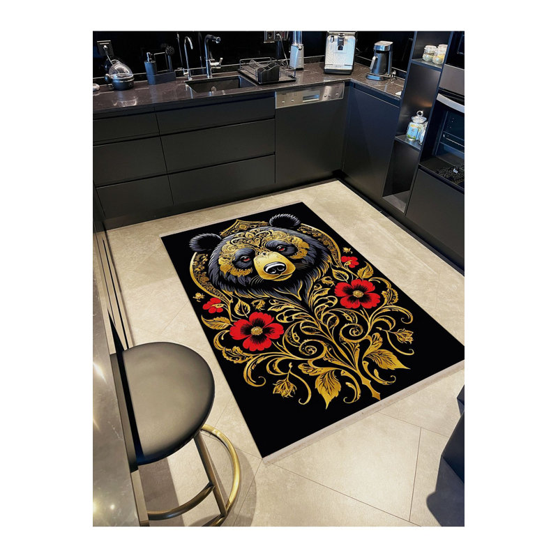 Tapis décoratif moderne noir à motif ours noir, Tapis de couloir 3 pi 3 po x 6 pi 7 po inclus