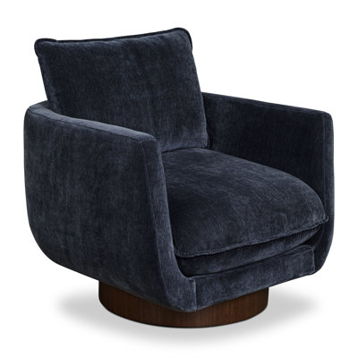 Carla 360 Degree Chenille Velvet Swivel Lounge Chair With Walnut Base
