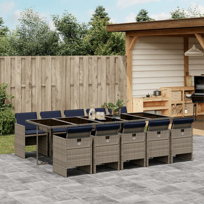 Patio Dining Set Set Of 10 Gray PE Rattan Large Foldable