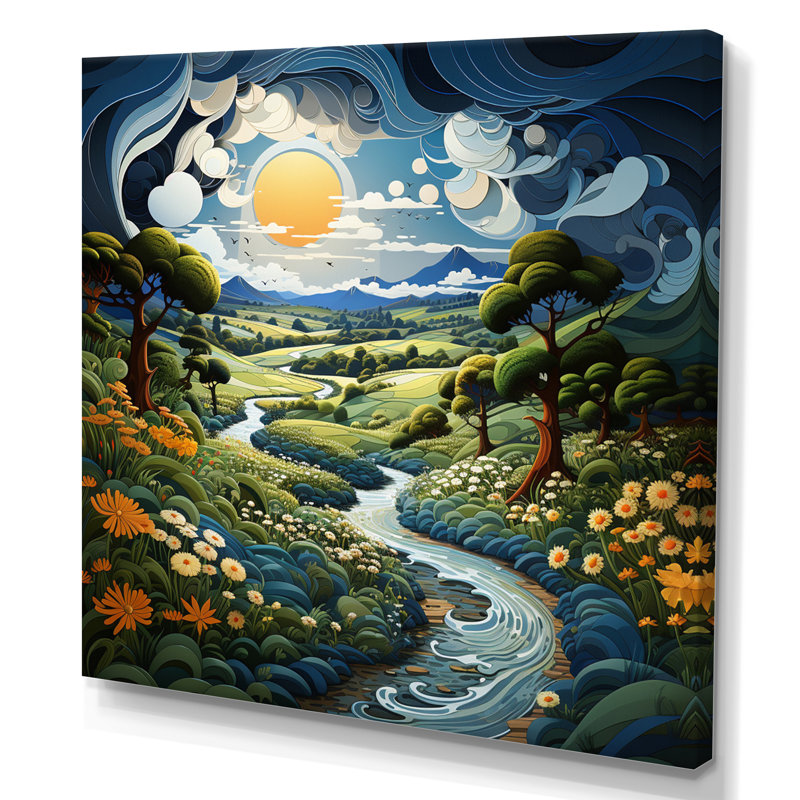 Campagne, rivière sinueuse I - impression, H 30 po x l 30 po x P 1 po, Toile tendue