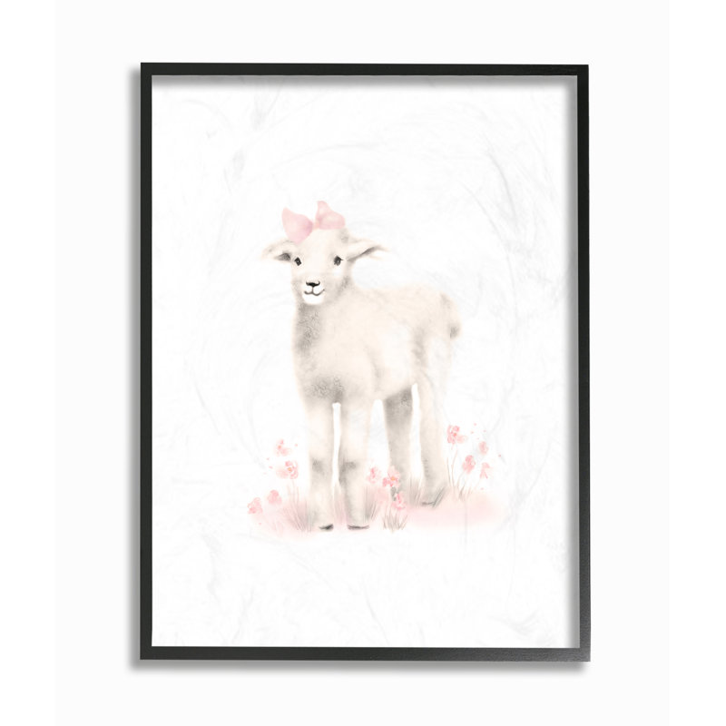 «Sweet Baby Lamb with Pink Bow», art mural, H 20 po x l 16 po, Giclée encadrée noir minuit