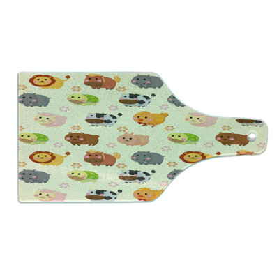 Ambesonne Cartoon Tempered Glass Cutting Board Animals Simple Multicolor -  wcut_44128