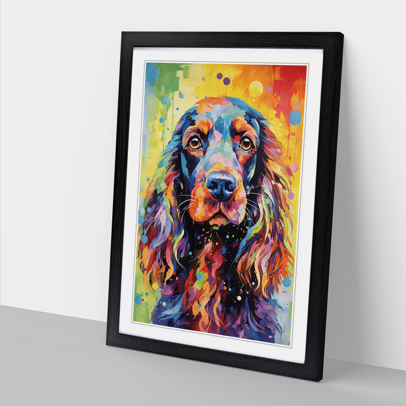Cocker Spaniel Impressionism - Single Picture Frame Print on Wood, Black, 64cm H x 46cm W x 2cm D