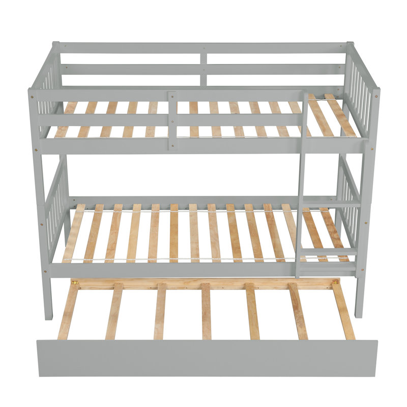 Twin Over Twin Bunk Bed with Trundle, Twin, Gray