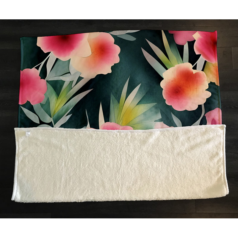Throw Blanket, 68" W x 80" L, Floral/Abstract, Pink/Green/Orange/Black